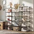 Magnetic Side Open Transparent Plastic Storage Shoe Box Clear Shoe Display Case Sneaker Shoe Storage Box Display Box Shoe Container Clear Closet Shelf Shoe Organizer (Black 8PC)