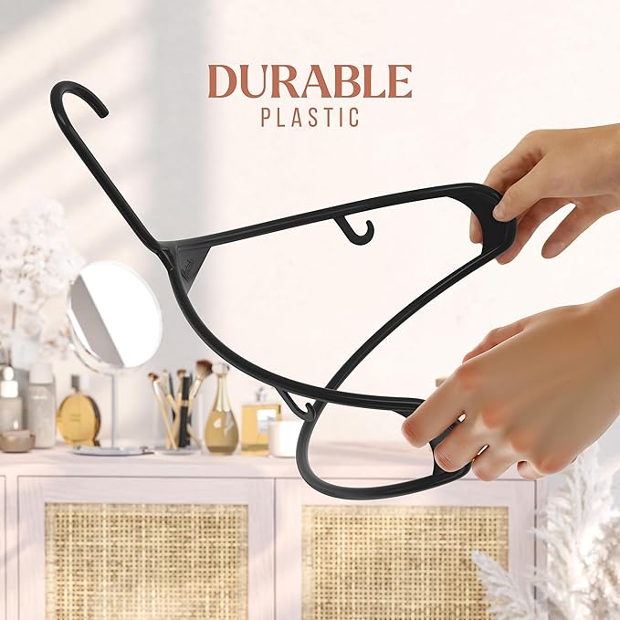Plastic Hangers 50 Pack Black - Clothes Hangers - Makes The Perfect Coat Hanger and General Space Saving Clothes Hangers for Closet - Percheros Ganchos para Colgar Ropa Hangars