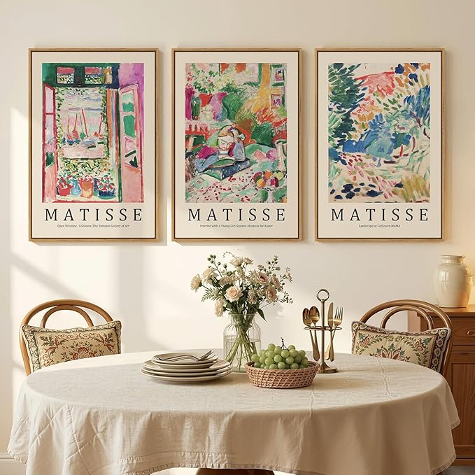 Framed Abstract Matisse Wall Art for Living room, Large 3 Pieces Colorful Landscape Canvas Artwork for Walls, Vintage Matisse Paintings Prints Pictures for Hallway Home Office, Total Size 30x60