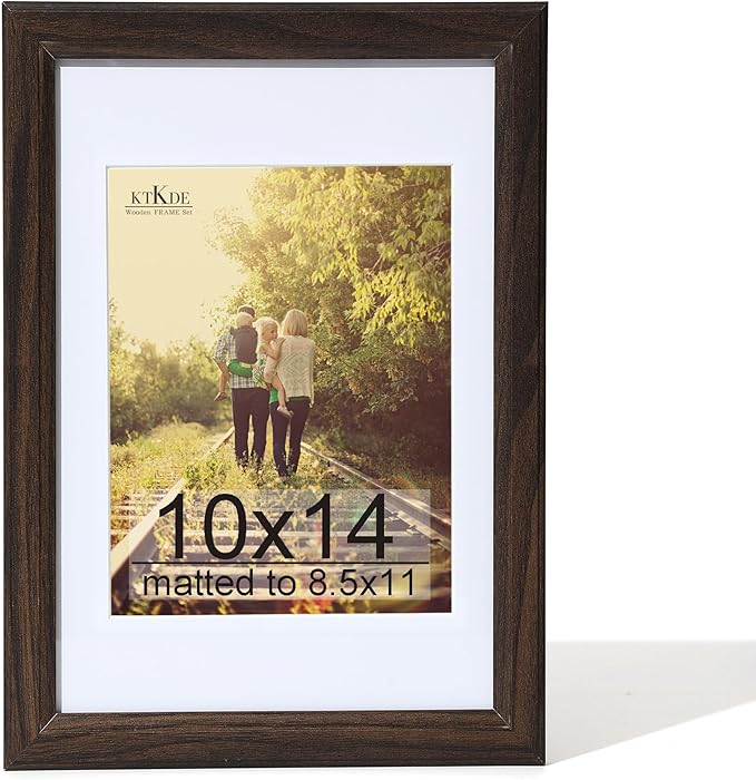 KTKDE 10x14 Picture Frame,Display Pictures 8.5x11 with Mat or 10x14 Without, Tempered Glass,14 by 10 Walnut Wooden Frame Wall Gallery Poster Frame best gift