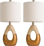 OYEARS 19" Table Lamps Set of 2, Boho Lamps for Living Room, Rustic Bedside Lamps for Bedroom, Farmhouse Rattan Table Lamp, Small Space Nightstand Lamp for Home Office (Bulb Not Included, Gold)