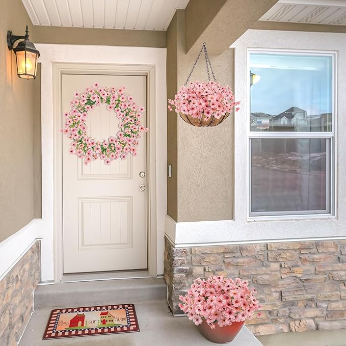 MACTING Artificial Flowers for Outdoors 12 Bundles Fake Flowers UV Resistant Faux Plastic Plants No Fade for Hanging Planters Window Patio Porch Garden Home Indoor Outside Decorations,Pink