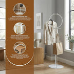 Kings Brand Furniture Cheska Suit Valet Stand with Circular Frame - Tie Jacket Clothes Hooks, Freestanding Clothing Organizer, White