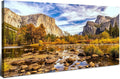 Yosemite National Park Wall Art Nature Landscape Valley Mountain Large Canvas Prints Pictures Autumn Forest Poster Trees Painting River Artwork for Living Room Office Kitchen Home Decoration 24x48”