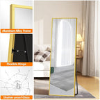 TRAHOME Standing Mirror Full Length Mirror,15" x 56" Large Floor Mirror with Aluminium Frame for Door Bedroom Bathroom Living Room(Gold)