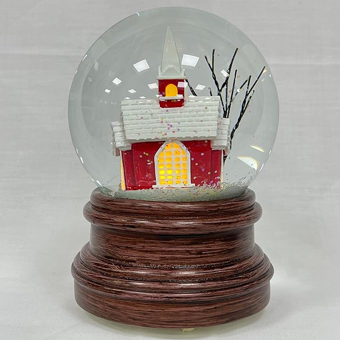 Ashfield & Harkness Sanctuary Church Decorative Snow Globe with Wind Up Music Box and LED Battery Operated Light
