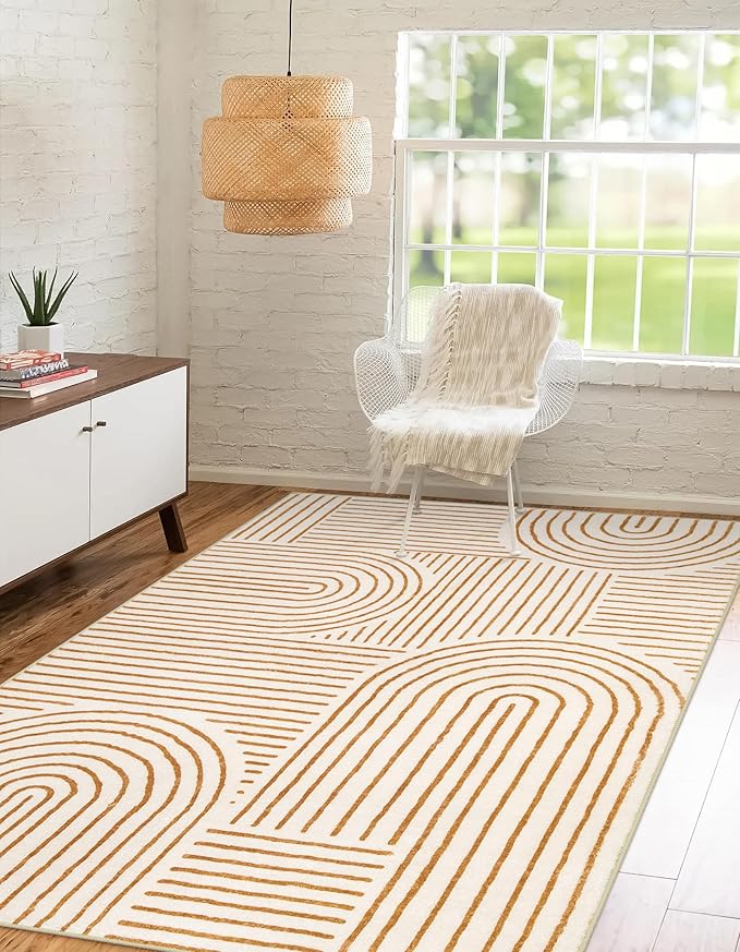 Lahome Abstract Bedroom Rugs, Soft Washable Area Rugs 4x6 Non Slip Rainbow, Ultra-Thin Orange Throw Carpet for Entryway Kitchen Living Room, Orange