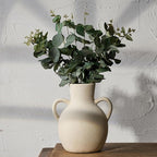 SIDUCAL Rustic Ceramic Farmhouse Flower Vase with 2 Handles, Terracotta Vase, Decorative Pottery Flower for Home Decor, Table, Wedding, Living Room, Shelf Decor, 7.3 Inch, White