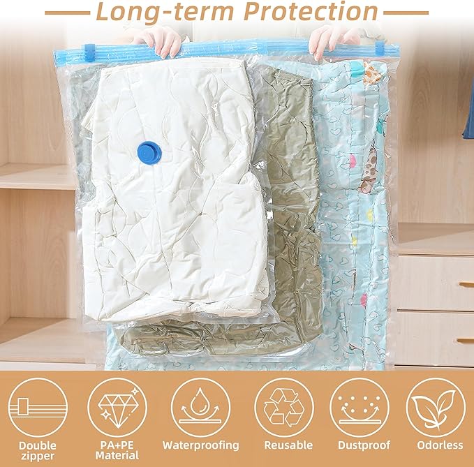 Travel Vacuum Bags with Rechargeable Pump,6 Pack Vacuum Storage Seal Bags for Clothing Suitcase Backpack, Space Saver Compression Clothes Storage Bag (6 Medium+Electric Pump)