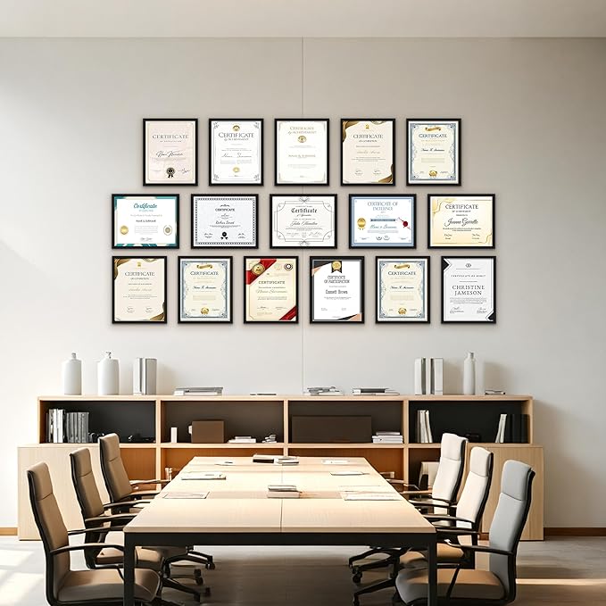 Giftgarden 8.5x11 Picture Frame Set of 18, Multi 8.5 by 11 Certificate Frames Bulk for Award Diploma Document office Wall or Tabletop Display, Black