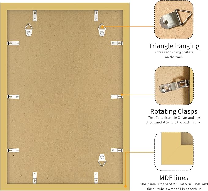 12x18 Picture Frame 3 Pack - Gold Poster Frame Display Pictures 11x17 with Mat or 12 x 18 Without Mat for Wall Hanging Horizontal and Vertical