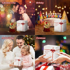 Rose Snow Globe Music Box, Preserved Red Rose Flower Musical Snow Globes, LED Light Up Rose Snowglobe Water Globe Romantic Gift for Women Girls in Mother's Day, Anniversary, Christmas