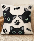 Embroidered Throw Pillow Cover 20x20 Inch - Spring Summer Boho Decorative Pillow Cover with Zipper for Living Room Couch Sofa Bed Aesthetic Design Cat Bone Cushion Pillowcase