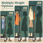 Raybee Clothes Rack Heavy Duty Load 530 LBS, Clothing Racks for Hanging Clothes, Rolling Clothing Rack, Extendable Adjustable Portable Clothes Rack, Metal Garment Rack, Black