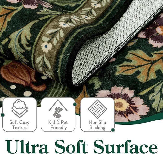 Moynesa Floral Hallway Runner Rug 2'8" x 8', Washable Non Skid Kitchen Rug, Boho Green Soft Ultra Thin Botanical Carpet Runners for Entryway Bathroom Laundry Room, Green
