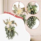 Artificial Flower Teardrop Swag Handmade from Silk Flowers and PP As A Decorative Flower Wreath Wall Ornament Garland Window Decoration for Various Us, Champagne Color
