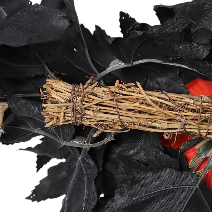 Artificial Flower Swag, Rose Eucalyptus Floral Swag Black Decorative Swag, Decorative Swag with Black Eucalyptus Leaves for Halloween Home Front Door Lintel Wedding Arch Party Tabletop Wall Decor(A2)