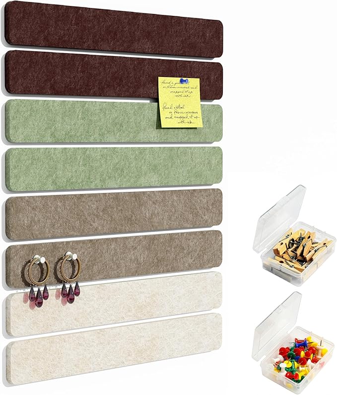 Cork Board for Walls - 8 Pack Felt Pin Board Bar Strips - Self-Adhesive Lightweight Bulletin Board - Cork Board for Office with 40 Push Pins No Damage for Wall