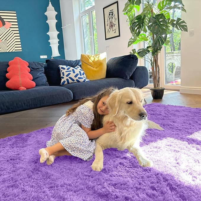 OLANLY 2x4 Machine Washable Runner Rugs for Hallway, Soft Fluffy Shaggy Bedside Rugs for Bedroom, Living Room, Indoor Floor Carpet for Kids Girls and Boys, Nursery Rooms, Home Decor Aesthetic, Purple