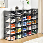 12 Pack Stackable Shoe Storage Organizer with Magnetic Door, Shoe Boxes Clear Black Plastic for Closet, Shoe Rack for Sneaker Boot Container, Shoe Cabinet Fit up to US Size 12