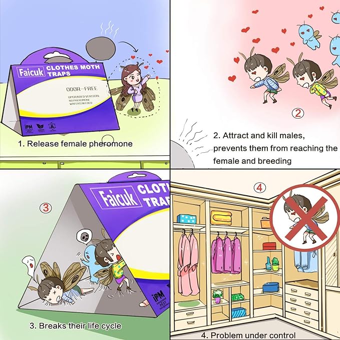 Faicuk Clothes Moth Traps with Pheromone Attractant for Closet and Carpet (6 Pack)