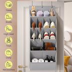 15 Pockets Over the Door Shoe Organizer, Shoe Rack for Closet Door with Large Breathable Pockets, Hanging Shoes Rack for Boots Size, Behind the Door Organizer Shoe Holder for Flexible Storage, Grey ﻿