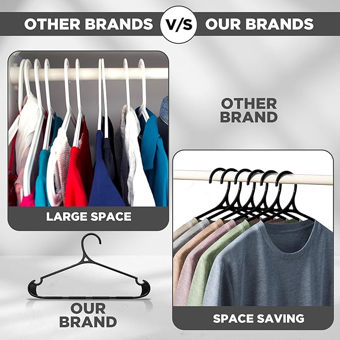 Utopia Home Clothes Hangers - Standard Plastic Hangers Space Saving - Durable Coat Hangers 20 Pack (Black)