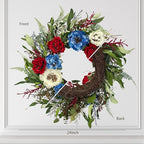 24 Inch Patriotic Wreaths for Front Door, 4th of July Wreaths for Front Door, Peony Eucalyptus Patriotic Summer Flag Wreath Handcrafted Memorial Day Artificial Flowers Wreath for Indoor and Outdoor