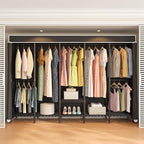 94.5"W Heavy Duty Clothing Rack with Cover, H5C Garment Rack with Adjustable Shelves Freestanding Wardrobe Closet with Hanging Rods Portable Closet, Black Rack with Black Cover, Load 1400 lbs