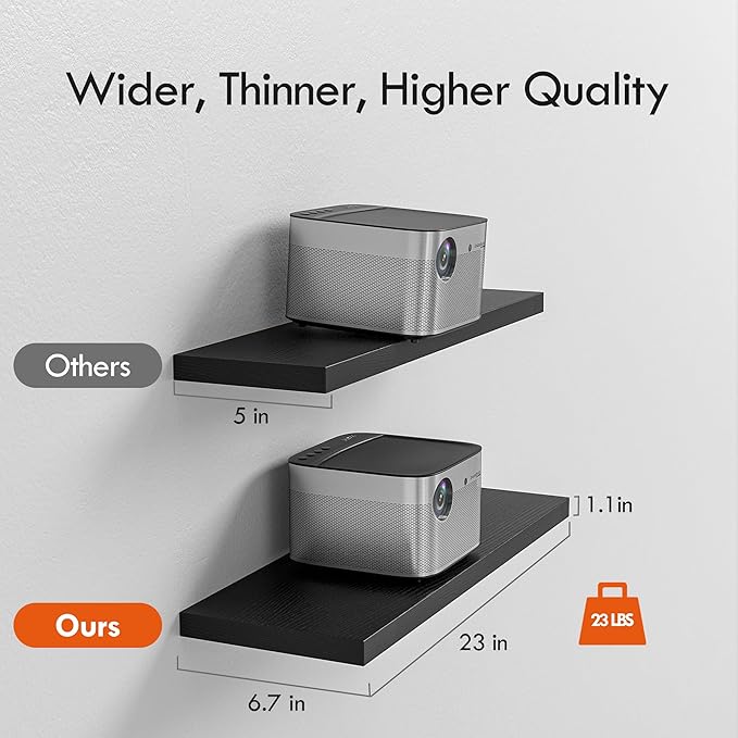YUFLINX 23’’Black Floating Shelves for Wall,Rustic Wood Shelf for Room Decor/Storage/Display,Small Bookshelf,Wall Mounted Hanging Shelves for Bedroom, Bathroom, Living Room, Kitchen,Set of 4