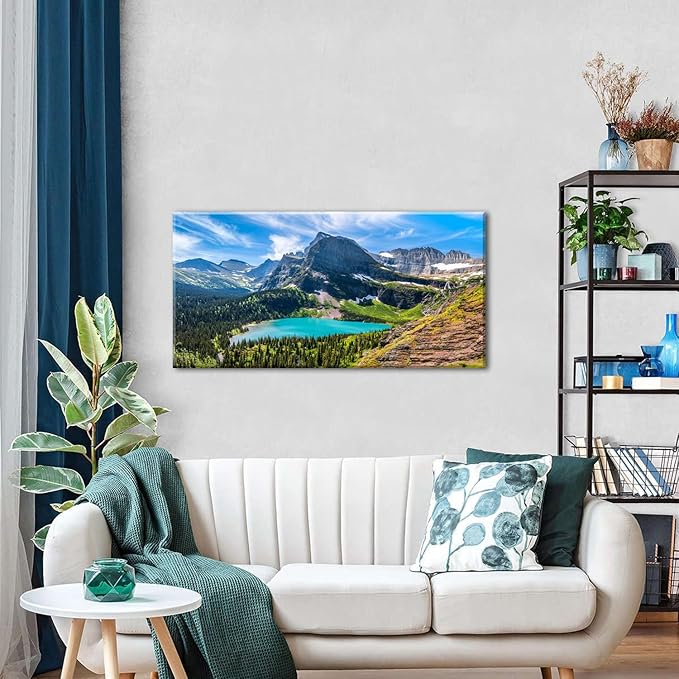 Glacier National Park Wall Art Saint Mary Lake Landscape Canvas Wall Decor Mountain Scenery Pictures Prints Painting Modern Nature Photography Artwork for Living Room Bedroom Home Decorations 20x40"