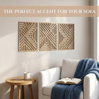 qmmp Modern Wooden Wall Sculptures - Set of 3 - Home Decor Accent - Large Wall Art for Living Room, Bedroom, Office - Easy Installation (Oak, Large - Direction)