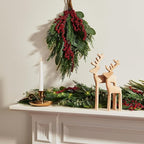 LampLust Swag for Front Door, 18 Inch Greenery with Eucalyptus and Red Berry, Teardrop Swag for Decorating, Indoor Hanging Decor for Entryways, Door or Stairways, Spring Decor, Table Centerpiece