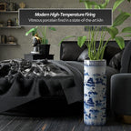 Oriental Furniture 20" Landscape Blue & White Porcelain Umbrella Stand