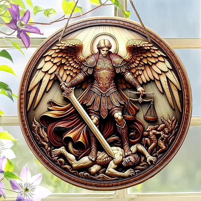 St. Michael San Miguel Arcangel Wall Pediments Home Decor Door Sign Plaques Hanging Pendant Decorations Batter Guard Angel Christian Religious Ornaments (P)