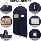 BALEINE 5PK Heavy Duty Garment Bag with Shoe Storage Travel Bag for Dresses, Suit, Coats Travel Essential (43", Blue)