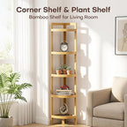 2026 New Bamboo Standing Shelf, 5 Tier Corner Shelf Stand, Free-Standing Shelf Units, Triangular Curved Corner Shelf Stand for Space-Saaving Display Ideal for Bathroom/Kitchen/Living Room Storage