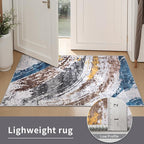 Ciicool Modern Abstract Rug for Living Room, 5x7 Machine Washable Area Rug Non-Slip Rug, Low-Pile Contemporary Indoor Dining Floor Carpet for Bedroom Office Under Table Home Decor Grey Blue Swirl