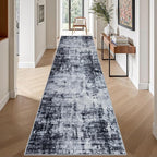 Washable Area Rug 3x14 Entryway Rug: Washable Modern Abstract Soft Thin Rug Indoor Floor No Slip Stain Resistant Carpet for Bedroom Dining Room Farmhouse Nursery Home Office - Dark Black