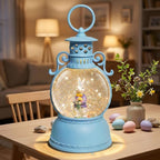 Easter Snow Globe Lantern, 9.4" Bunny Couple Lighted Snow Lantern with 6-Hour Timer, Battery or USB Powered, Spring Easter Decorations for Home, Easter Bunny Gift & Blue Easter Decor