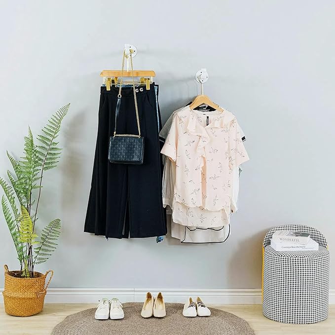 Industrial Wall Pipe Clothing Racks - Heavy Duty Metal Clothes Hanger with Hook, Wall-Mounted Garment Holder Racks,Wall Clothing Bar/Coat Hanging Rail/Hanging Rod for Closet Storage, 2 Pack, White