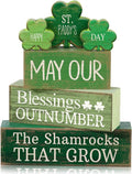 Lineshading 4 Pcs St. Patrick's Day Decor Wooden Shamrock Decoration Saint Patty's Day Tiered Tray Decor Rustic Wooden Shamrock Block Sign Irish Table Centerpiece Farmhouse for Party Home Kitchen