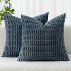 MIULEE Pack of 2 Corduroy Decorative Throw Pillow Covers 18x18 Inch Soft Boho Striped Pillow Covers Modern Farmhouse Home Decor for Summer Coastal Sofa Living Room Couch Bed Blue