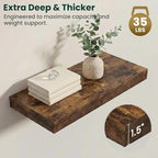 Floating Shelves for Wall 24 in x 9.3 in Deep, Wall Mounted Rustic Wood Shelf with Invisible Brackets for Storage & Display, Living Room Bedroom Bathroom, Brown, 2 Pack