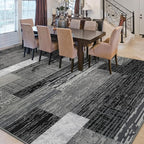 FlyDOIT Modern Geometric Patchwork Area Rug, 7x10 Grey Large Rugs for Living Room, Rockwood Collection Indoor Rugs for Bedroom, Throw Carpet Floor Decor for Entryway Dining Room Office Nursery