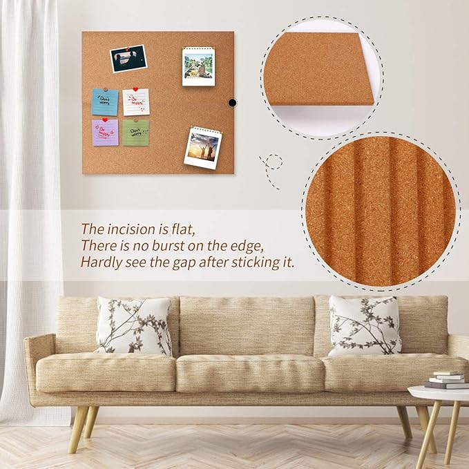 Cork Bulletin Board 17"x8" - 1/2" Thick Cork Board Tiles Frameless Cork Tiles, Self-Adhesive Corkboards Wall Decor with Two Box Bonus Pushpins for Office, School and Home (10pack)