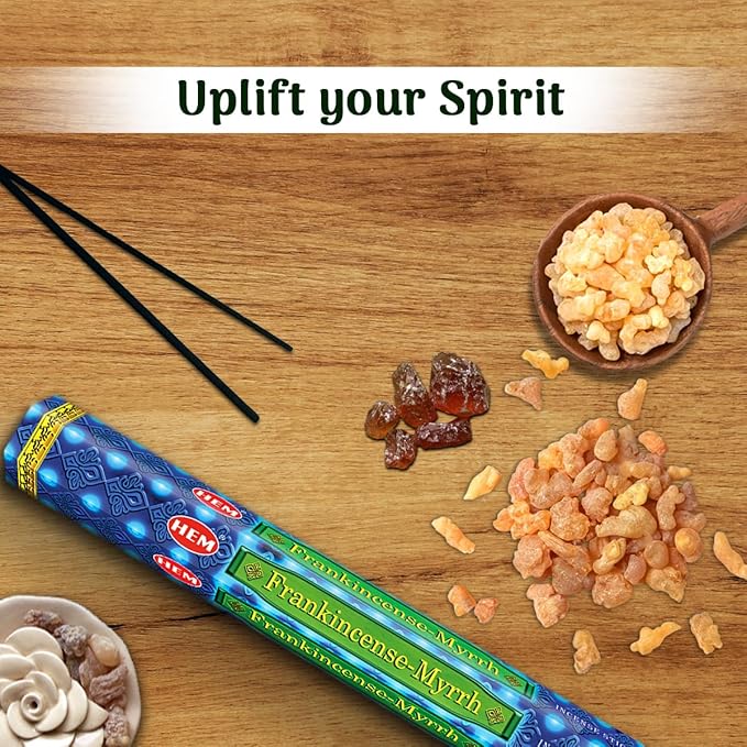 Hem Frankincense Myrrh Incense Sticks - 120 Count | Natural Air Purifying Aromatherapy | Calming and Cleansing Fragrance | Perfect for Meditation and Relaxation | Long-Lasting Burn.