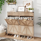 Shoe Cabinet with 4 Flip Drawers & 2 Drawers,Farmhouse Shoe Storage Cabinet for Entryway,Slim Freestanding Organizer Rack for Front Door Entrance,Rustic Oak Rattan