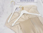 Amber Home 20 Pack Solid Wood Suit Coat Hangers, Smooth White Finish Wooden Dress Hangers with Non Slip Pant Bar, Clothes Hangers with Gold Hook & Notches for Jacket, Pant, Shirt (White+Gold, 20)