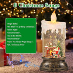 Eldnacele Christmas Music Snow Globe Candle Lamp with Timer Battery Operated & USB Powered Lighted Santa Christmas Tree Fireplace Scene Singing Spinning Water Glitters Xmas Decorations